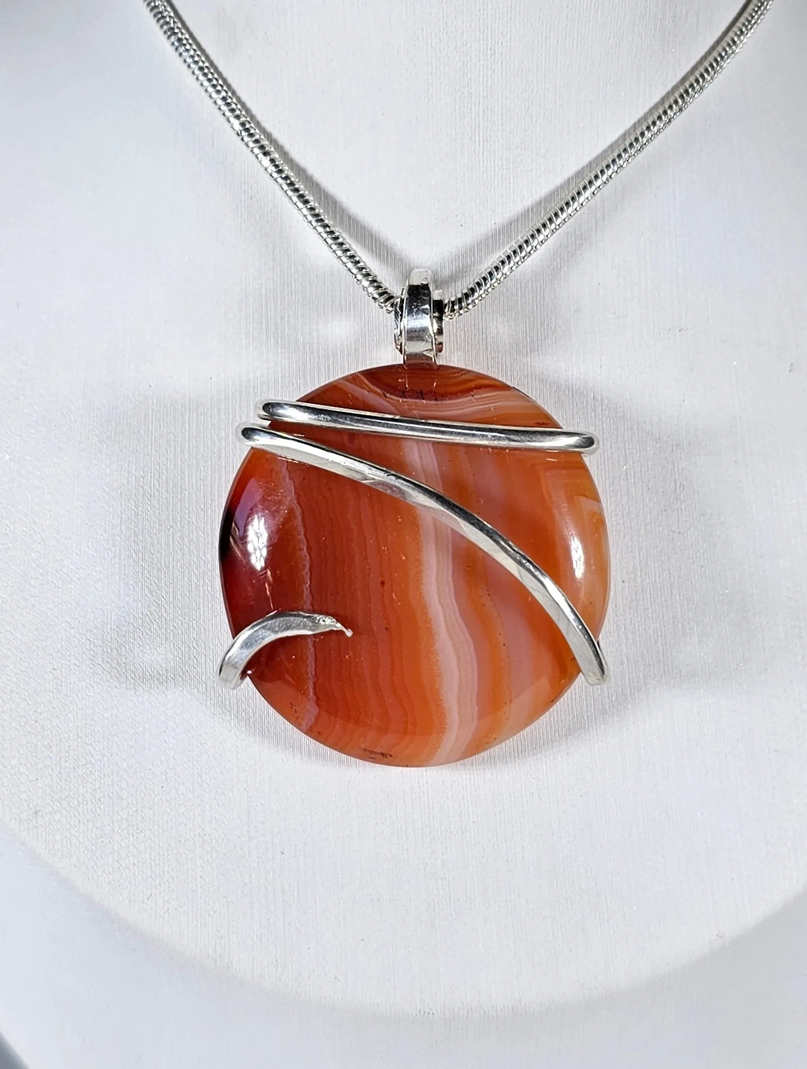 Carnelian Agate Handmade Stone Pendant Wrapped in Silver