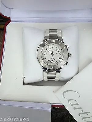 CARTIER MUST 21 CHRONOSCAPH MENS 38 mm SWISS QUARTZ WATCH Ref W10184U2 Case 2424