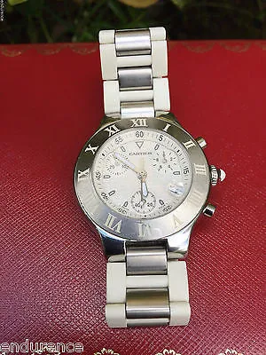 CARTIER MUST 21 CHRONOSCAPH MENS 38 mm SWISS QUARTZ WATCH Ref W10184U2 Case 2424