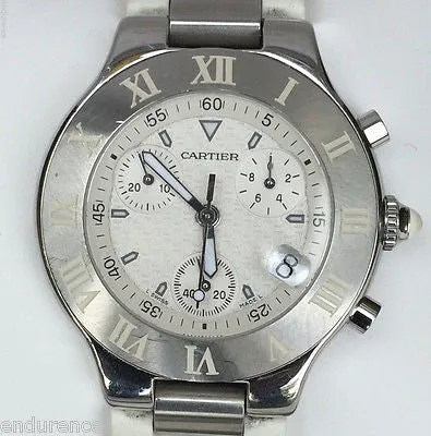 CARTIER MUST 21 CHRONOSCAPH MENS 38 mm SWISS QUARTZ WATCH Ref W10184U2 Case 2424