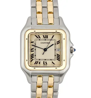 Cartier Panthere Jumbo Two Tone Gold Two Row Ivory 29mm Quartz Date Watch 8395