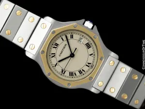 Cartier Santos Octagon Mens (Midsize) Quartz Watch - Stainless Steel & 18K Gold