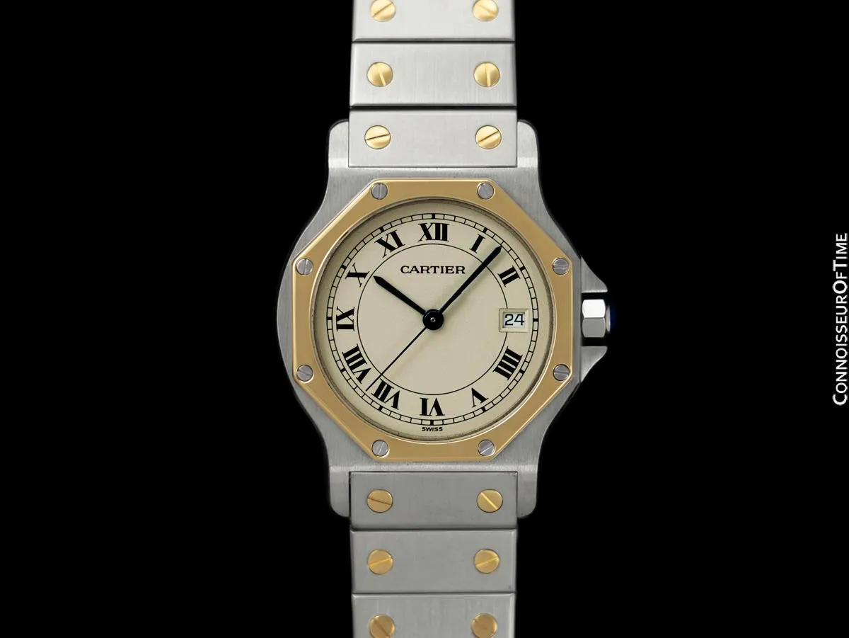 Cartier Santos Octagon Mens (Midsize) Quartz Watch - Stainless Steel & 18K Gold