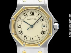 Cartier Santos Octagon Mens Midsize Unisex Quartz Watch - Stainless Steel & 18K Gold