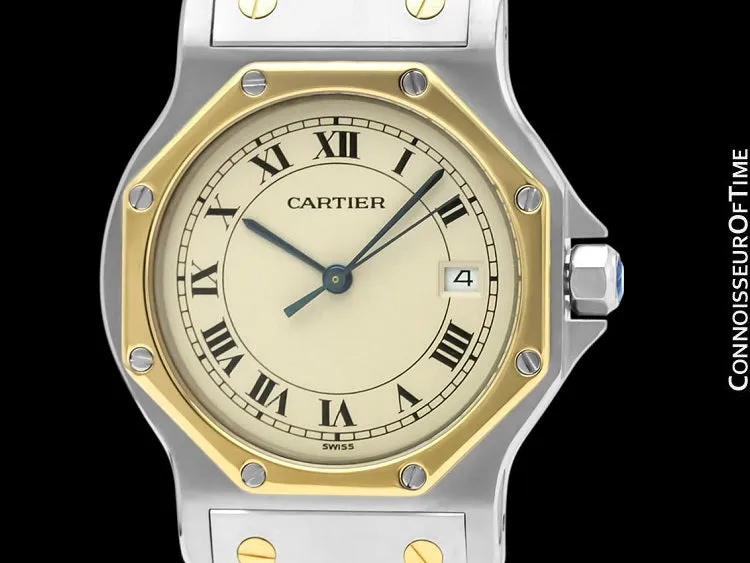 Cartier Santos Octagon Mens Midsize Unisex Quartz Watch - Stainless Steel & 18K Gold