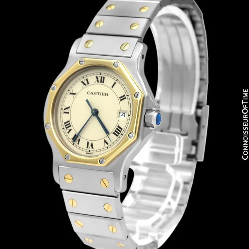 Cartier Santos Octagon Mens Midsize Unisex Quartz Watch - Stainless Steel & 18K Gold