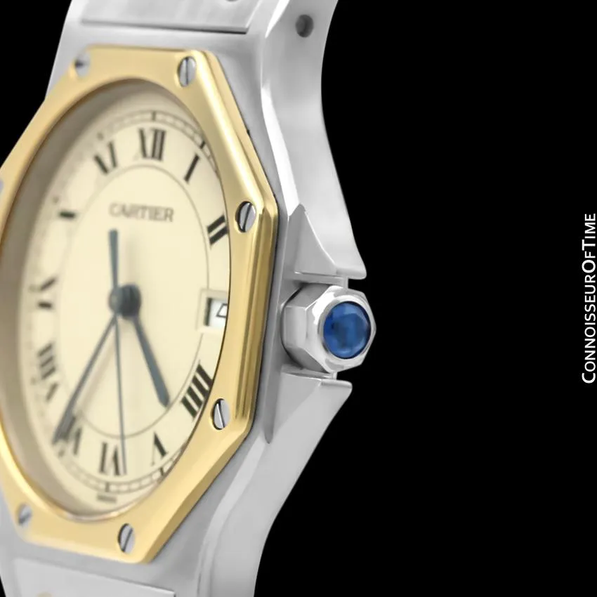 Cartier Santos Octagon Mens Midsize Unisex Quartz Watch - Stainless Steel & 18K Gold