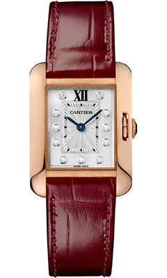 Cartier - Tank Anglaise Pink Gold With Diamonds - Alligator Strap
