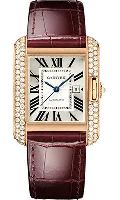Cartier - Tank Anglaise Pink Gold With Diamonds - Alligator Strap