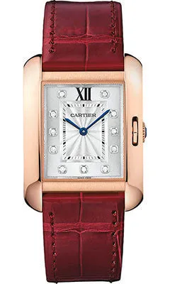 Cartier - Tank Anglaise Pink Gold With Diamonds - Alligator Strap