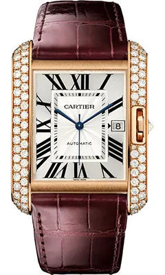 Cartier - Tank Anglaise Pink Gold With Diamonds - Alligator Strap