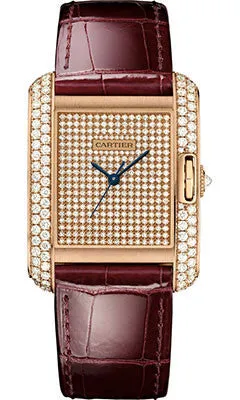 Cartier - Tank Anglaise Pink Gold With Diamonds - Alligator Strap