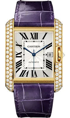 Cartier - Tank Anglaise Yellow Gold With Diamonds - Alligator Strap