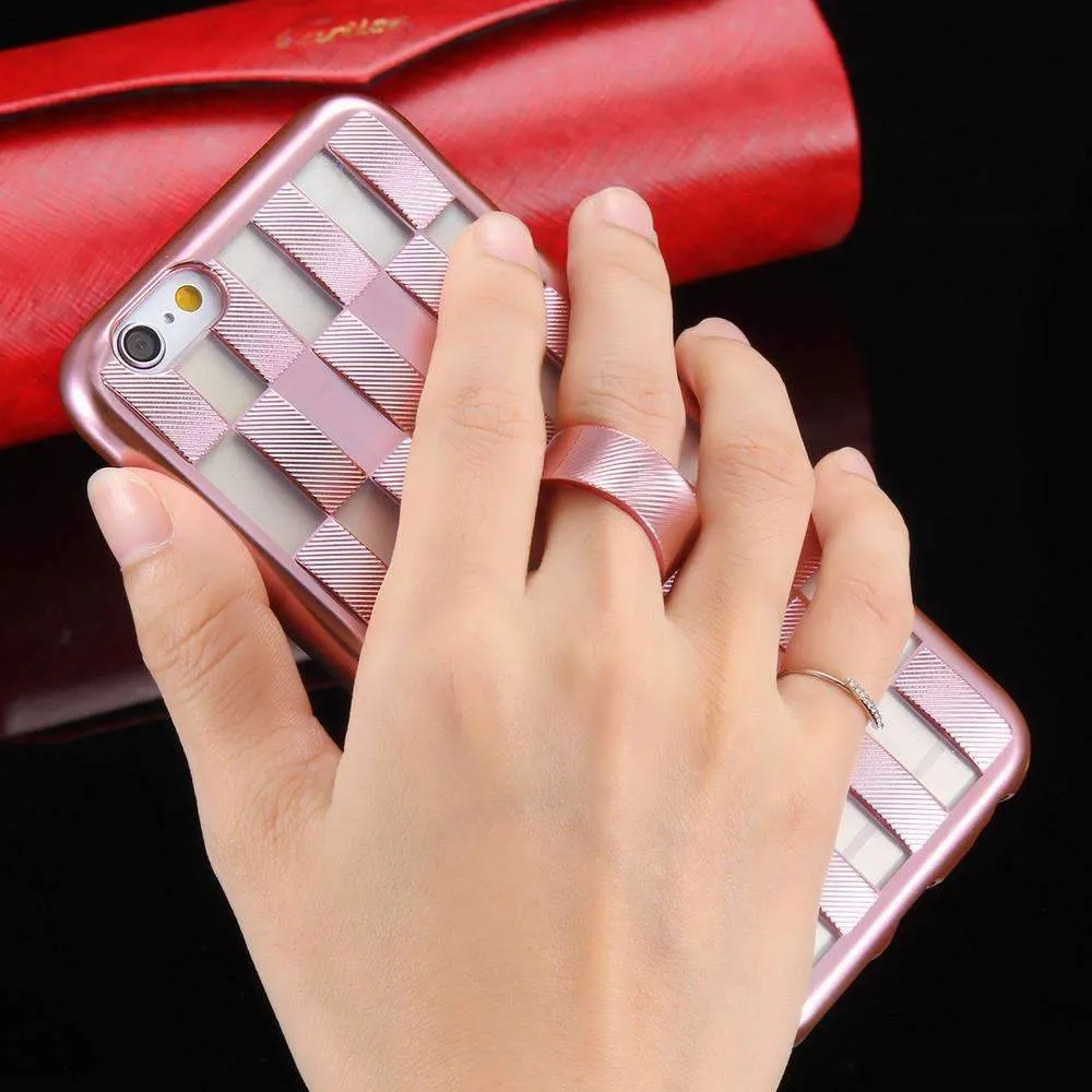Case For iPhone 6 6s Plus Luxury 3D Weave Pattern Stand Holder Thin Phone