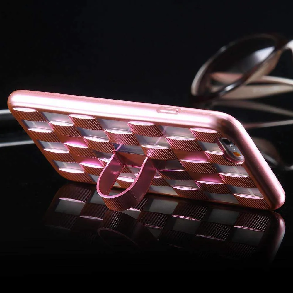 Case For iPhone 6 6s Plus Luxury 3D Weave Pattern Stand Holder Thin Phone