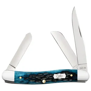 Case Pocket Worn Peach Seed Jig Mediterranean Blue Bone Medium Stockman Knife