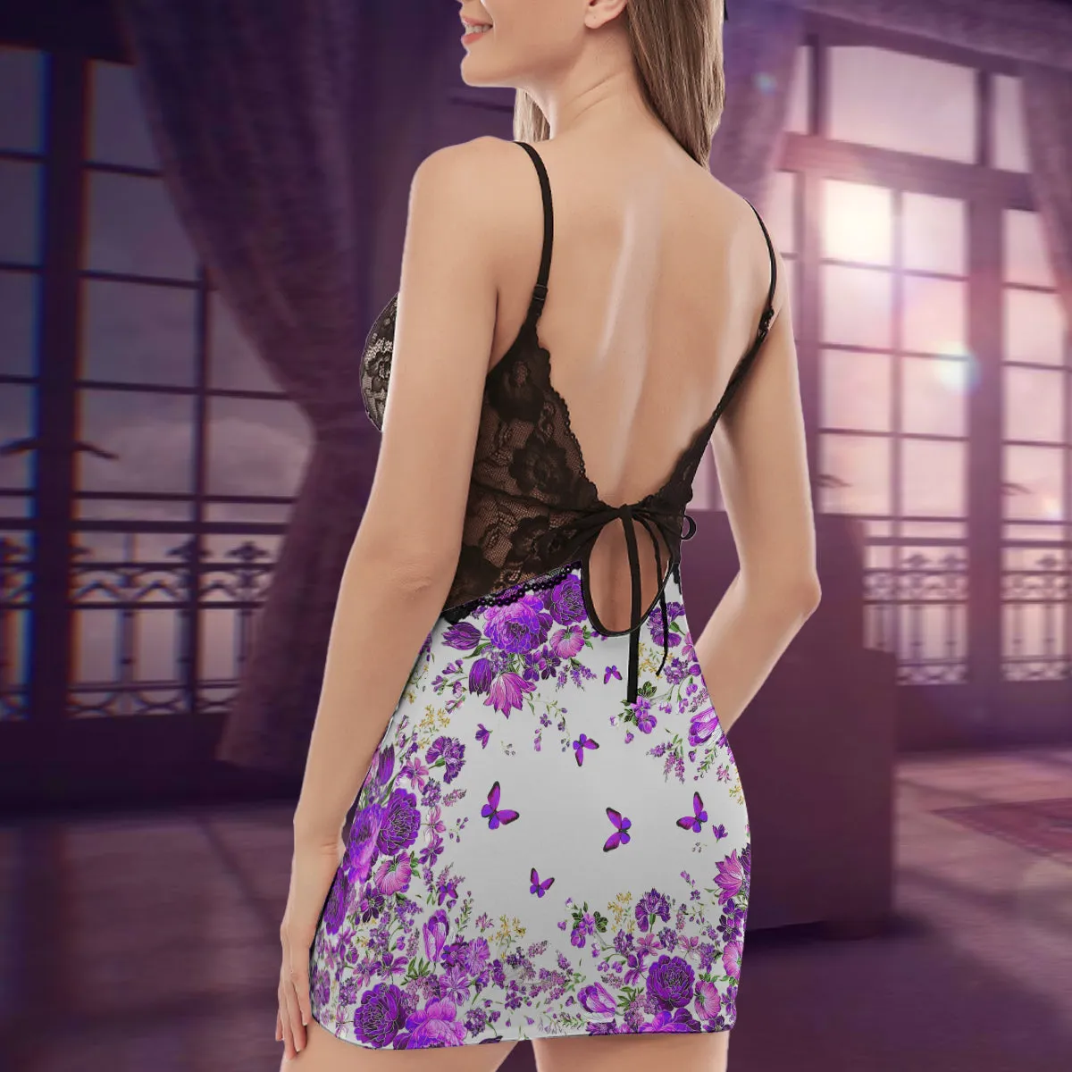 Cat Love Back Straps Cami Dress With Lace Nvc97-A3