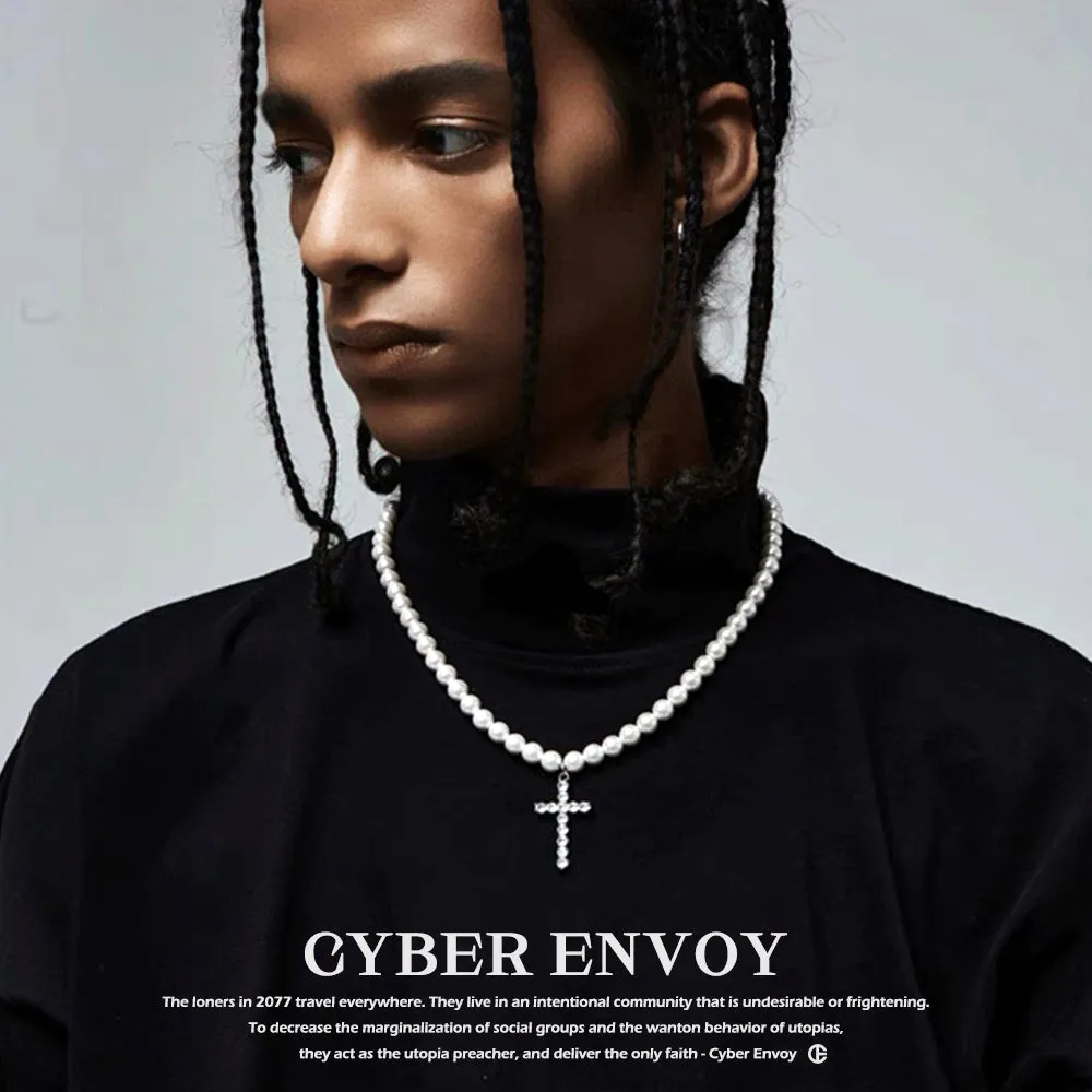 CE | Retro Luxury Pearl Cross Necklace