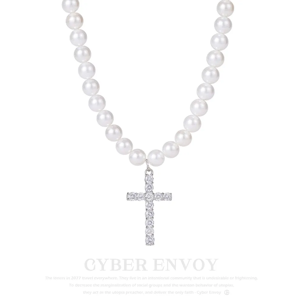 CE | Retro Luxury Pearl Cross Necklace