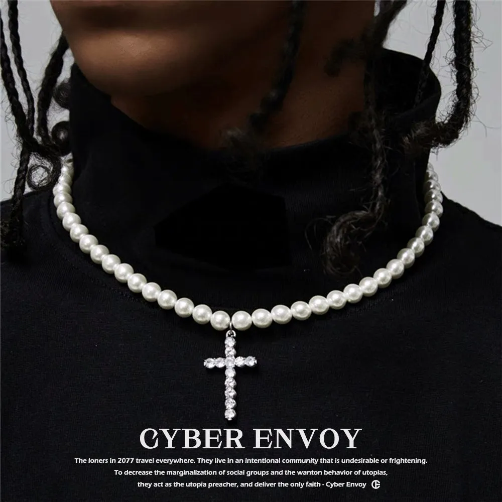 CE | Retro Luxury Pearl Cross Necklace