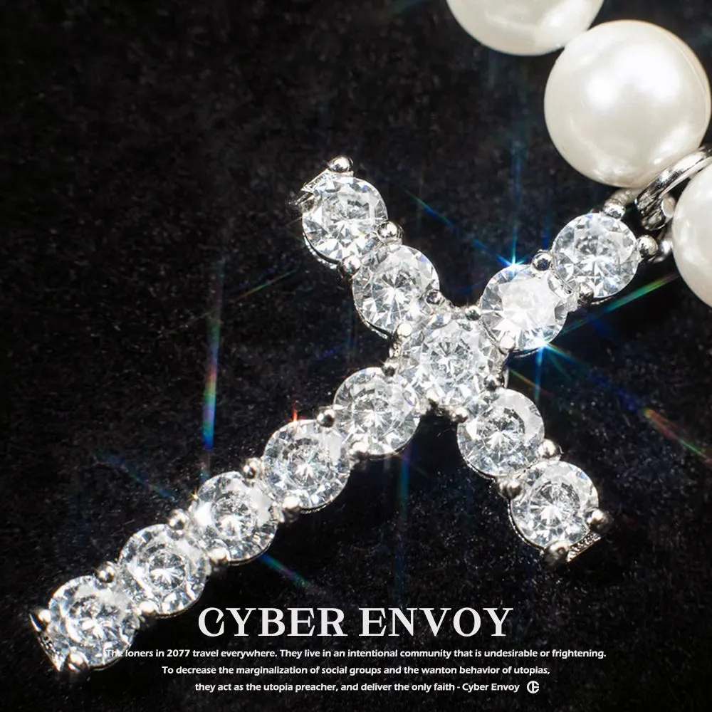 CE | Retro Luxury Pearl Cross Necklace