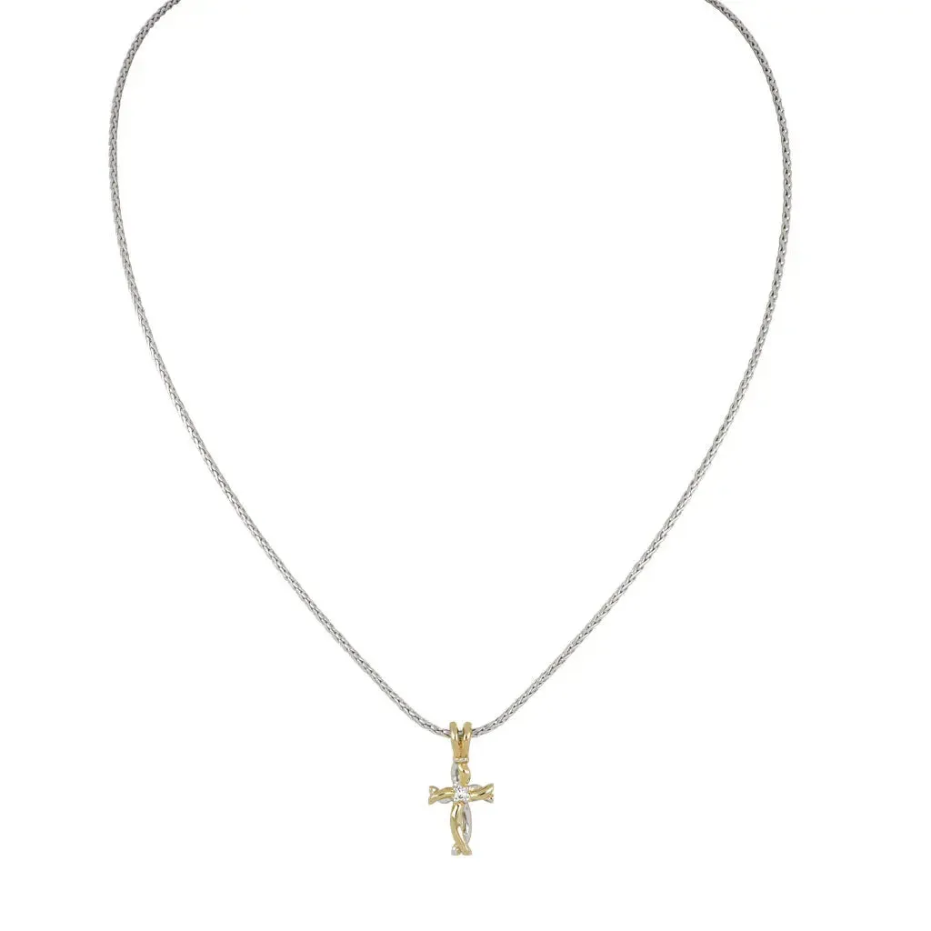 Celebration Collection - Small Two-Tone Twist Cross with Center Stone