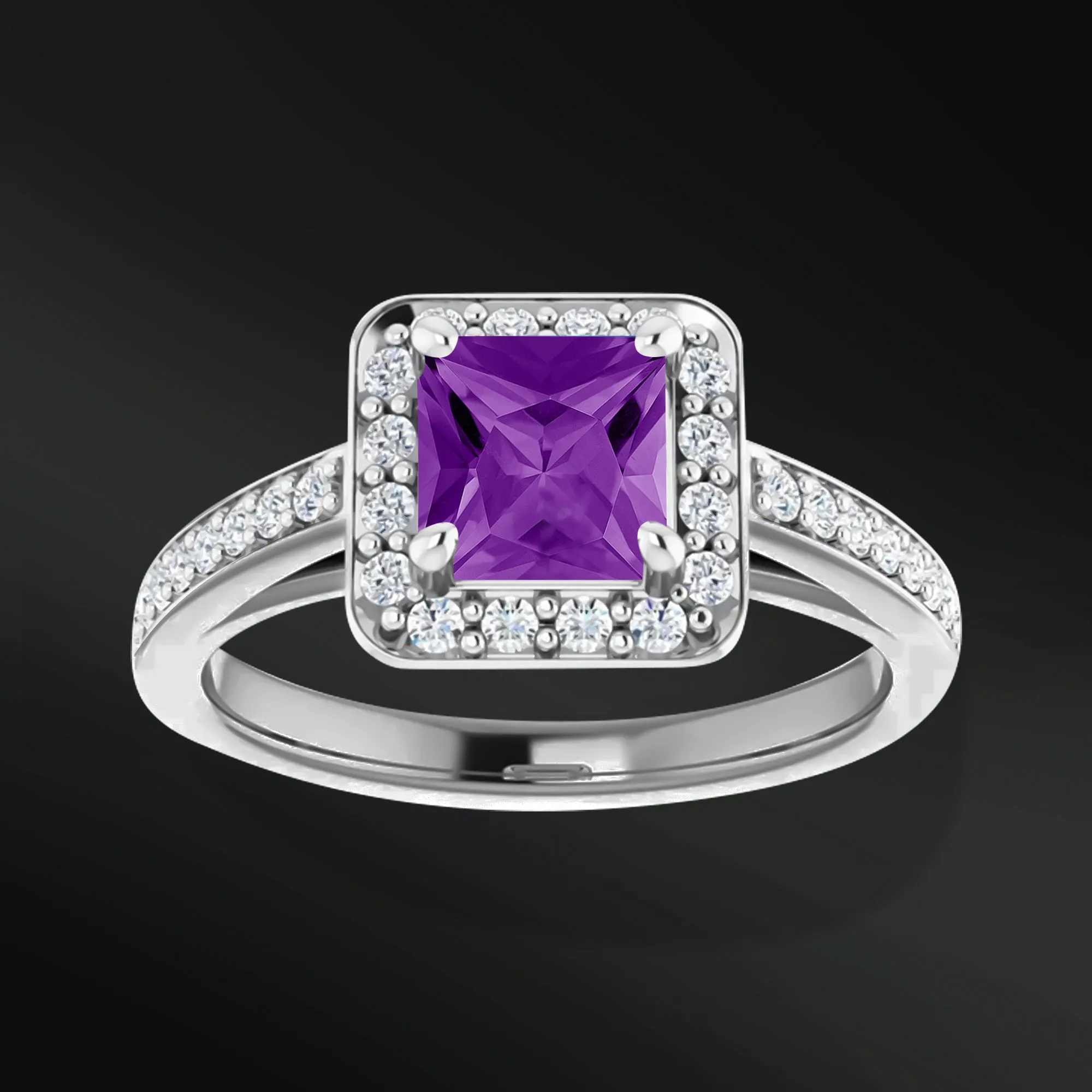Celestial Radiance Set – 3PCS His & Her Wedding Ring Set | Natural Amethyst Engagement Ring With Natural Diamonds | Muonionalusta Meteorite and Purple Wood Wedding Bands