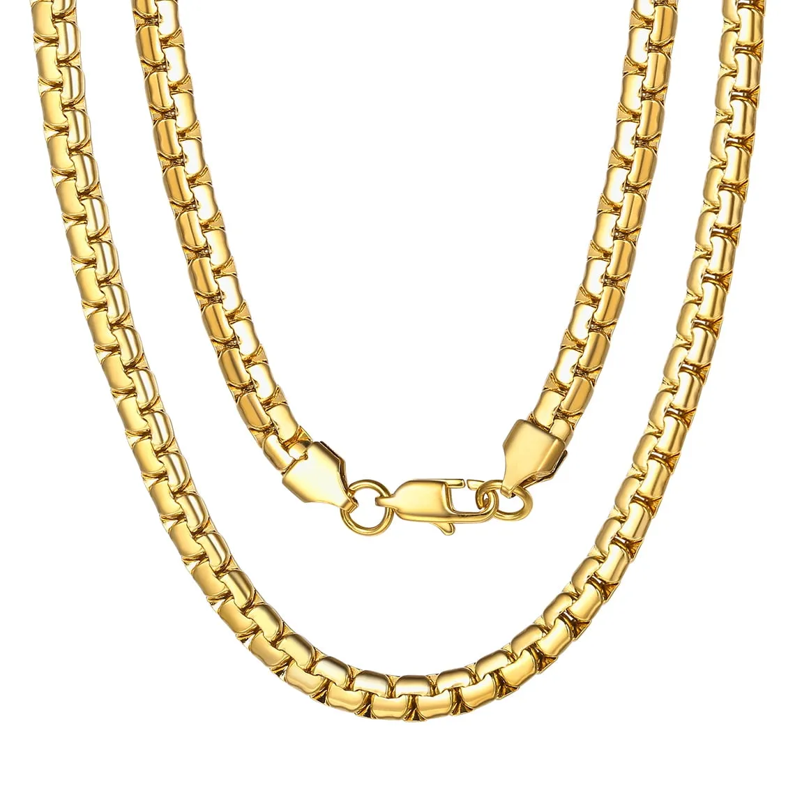 ChainsPro Gold Flat Box Chain for Men Necklace Stainless Steel 18inch 6mm Hip Hop Jewelry