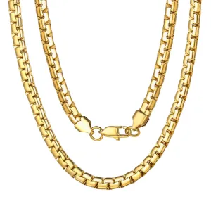 ChainsPro Gold Flat Box Chain for Men Necklace Stainless Steel 18inch 6mm Hip Hop Jewelry