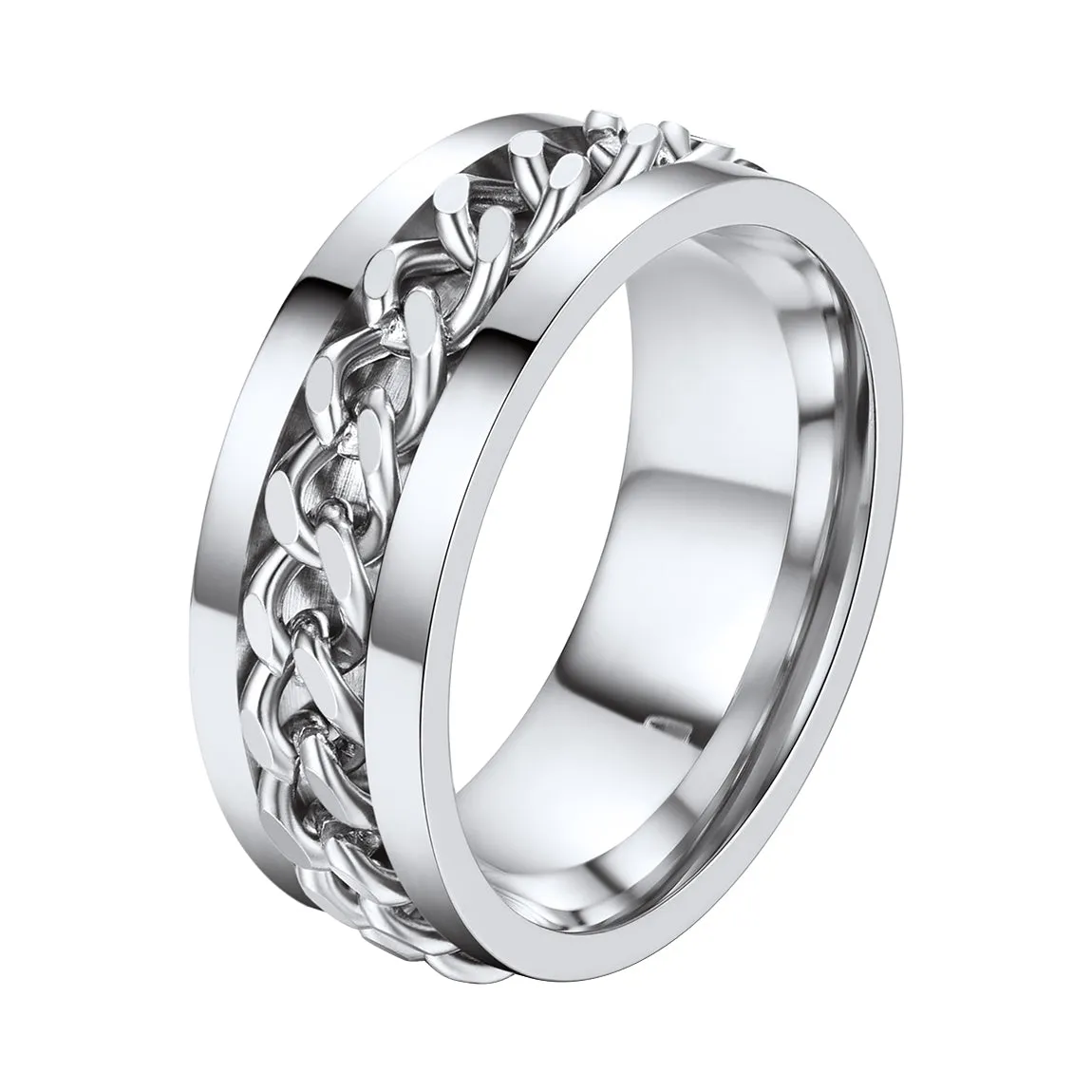 ChainsPro Men/Women Cuban Link/Spinner Rings, Size #06-#14, Stainless Steel