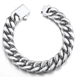 ChainsPro Thick Bracelets 12mm Wide 8.3inch Minimal Cuban Link Bracelet for Men Stainless Steel Bracelet