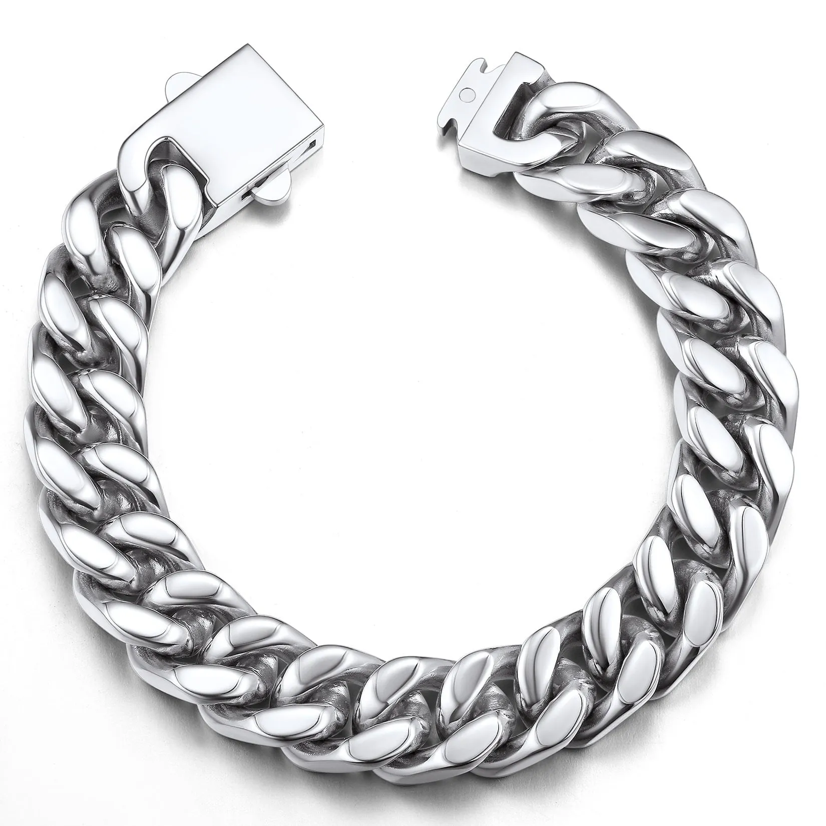 ChainsPro Thick Bracelets 12mm Wide 8.3inch Minimal Cuban Link Bracelet for Men Stainless Steel Bracelet