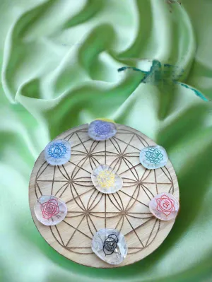 Chakra Clear Quartz Free form pieces with Engraved Symbols and Drawstring Pouch FB1528