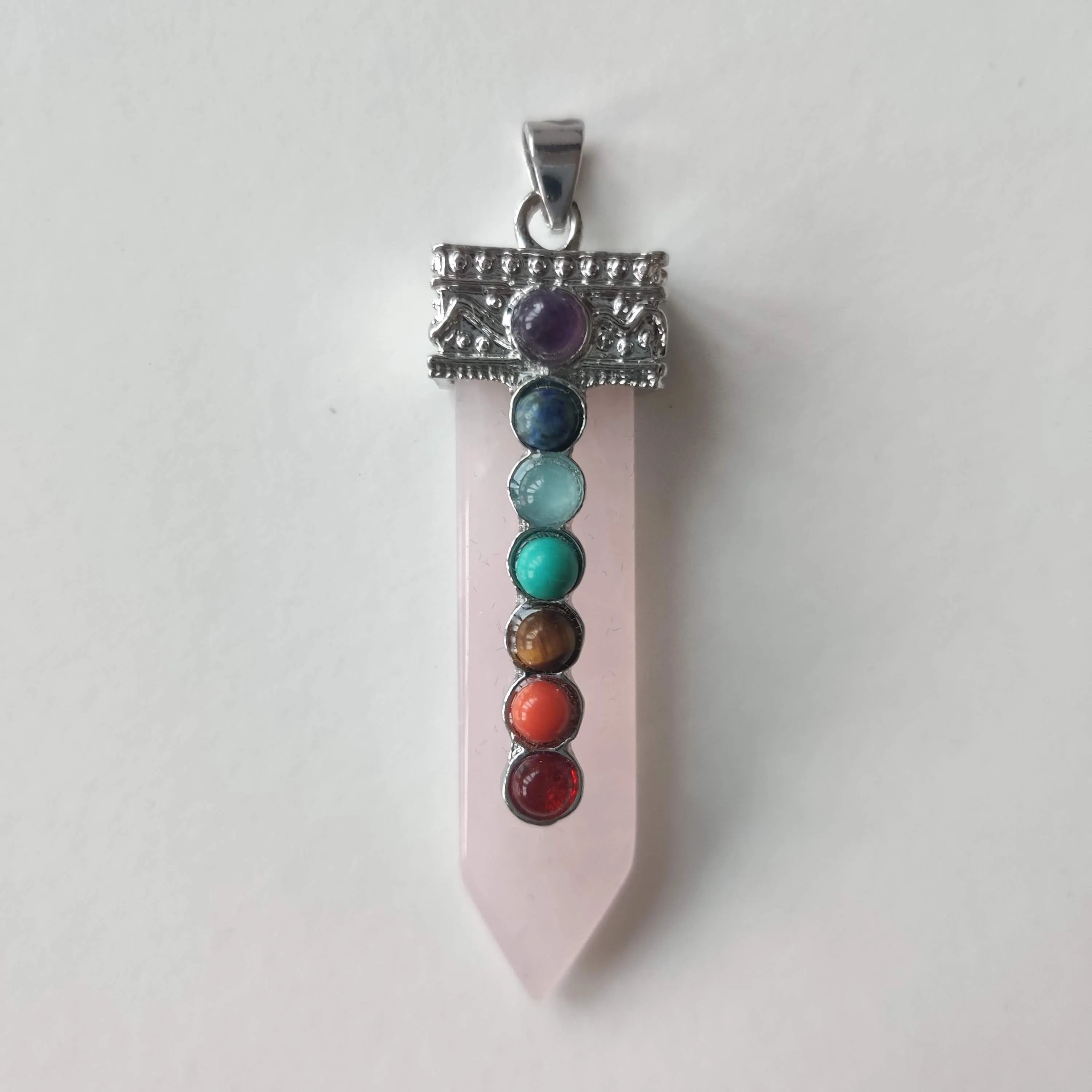 Chakra Rose Quartz Point Pendant on Card