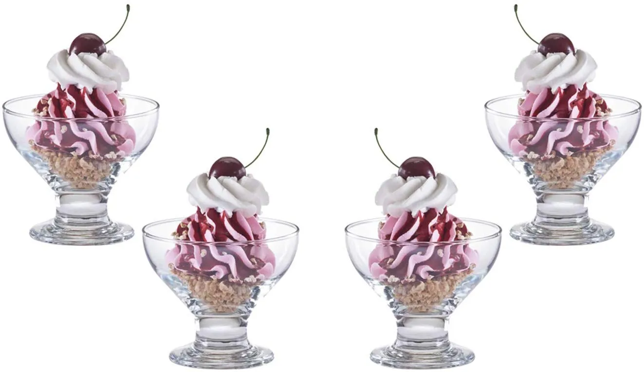 Charming Ice Cream Glass Bowl, Dessert Dish or Cup 9.5 Oz, Set of (4)