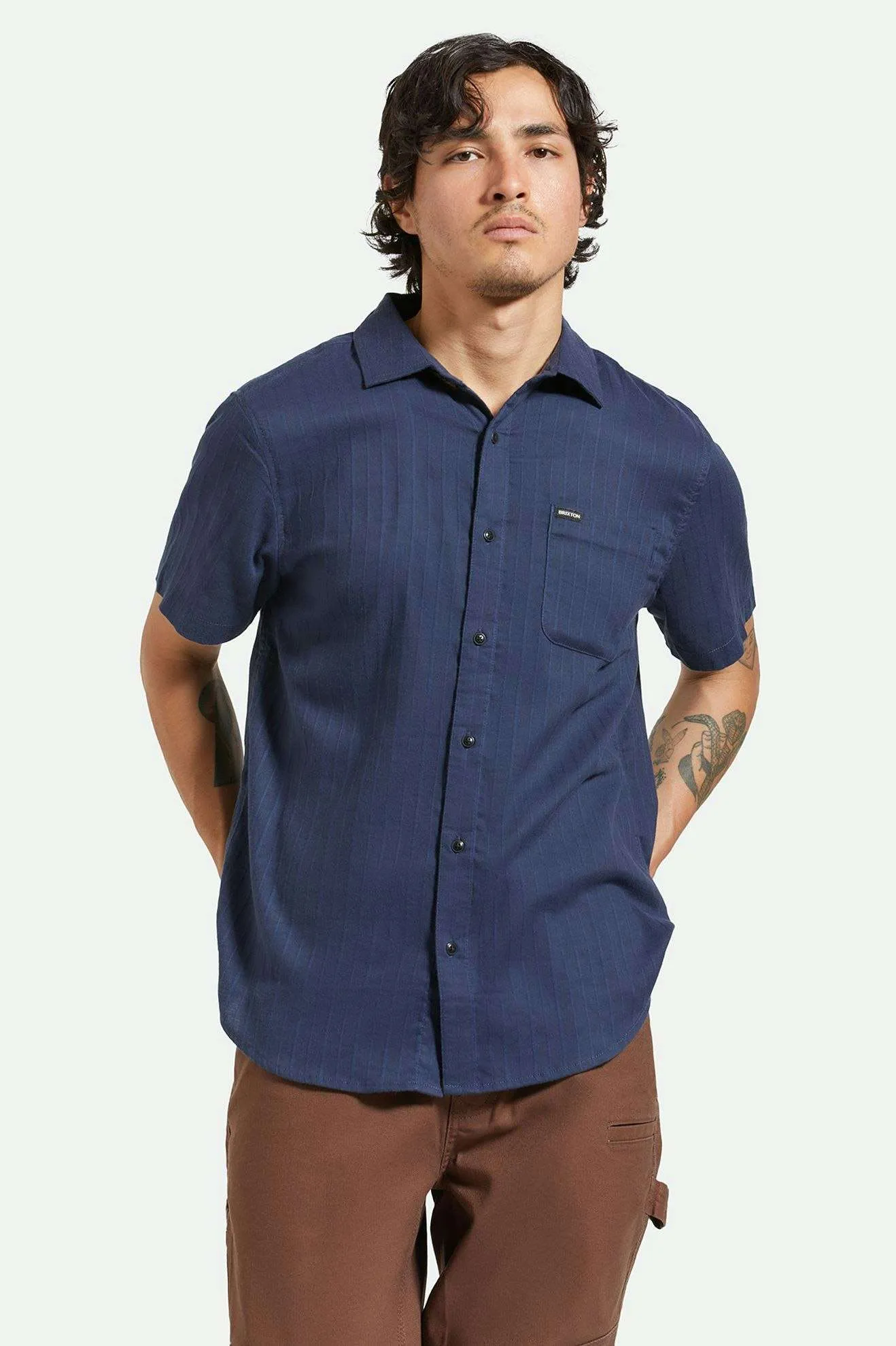 Charter Stripe S/S Woven Shirt - Washed Navy/Black