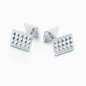 Checked Textured Sterling Silver Cufflinks by Krysaliis