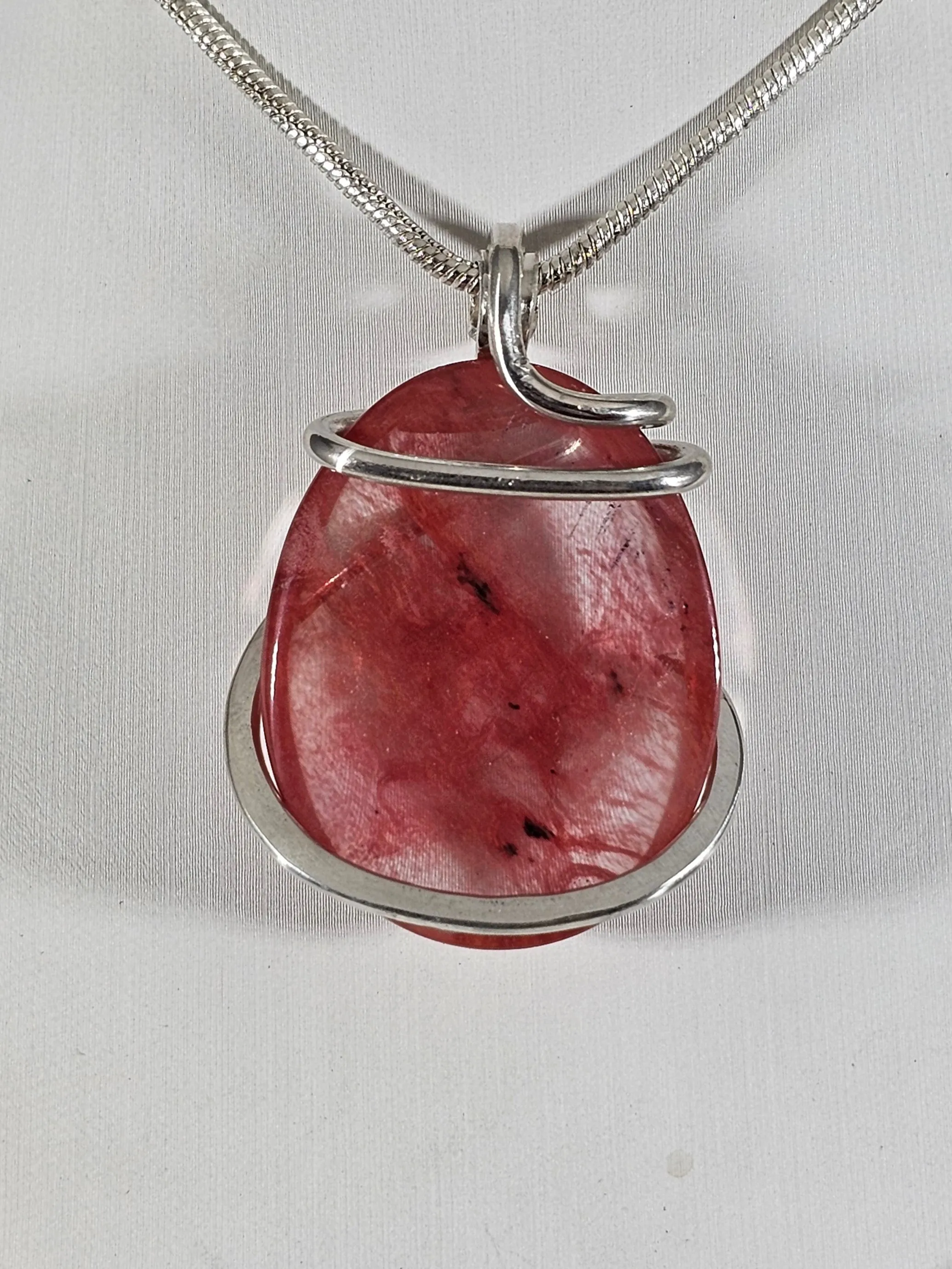 Cherry Quartz Handmade Crystal Pendant Wrapped in Silver