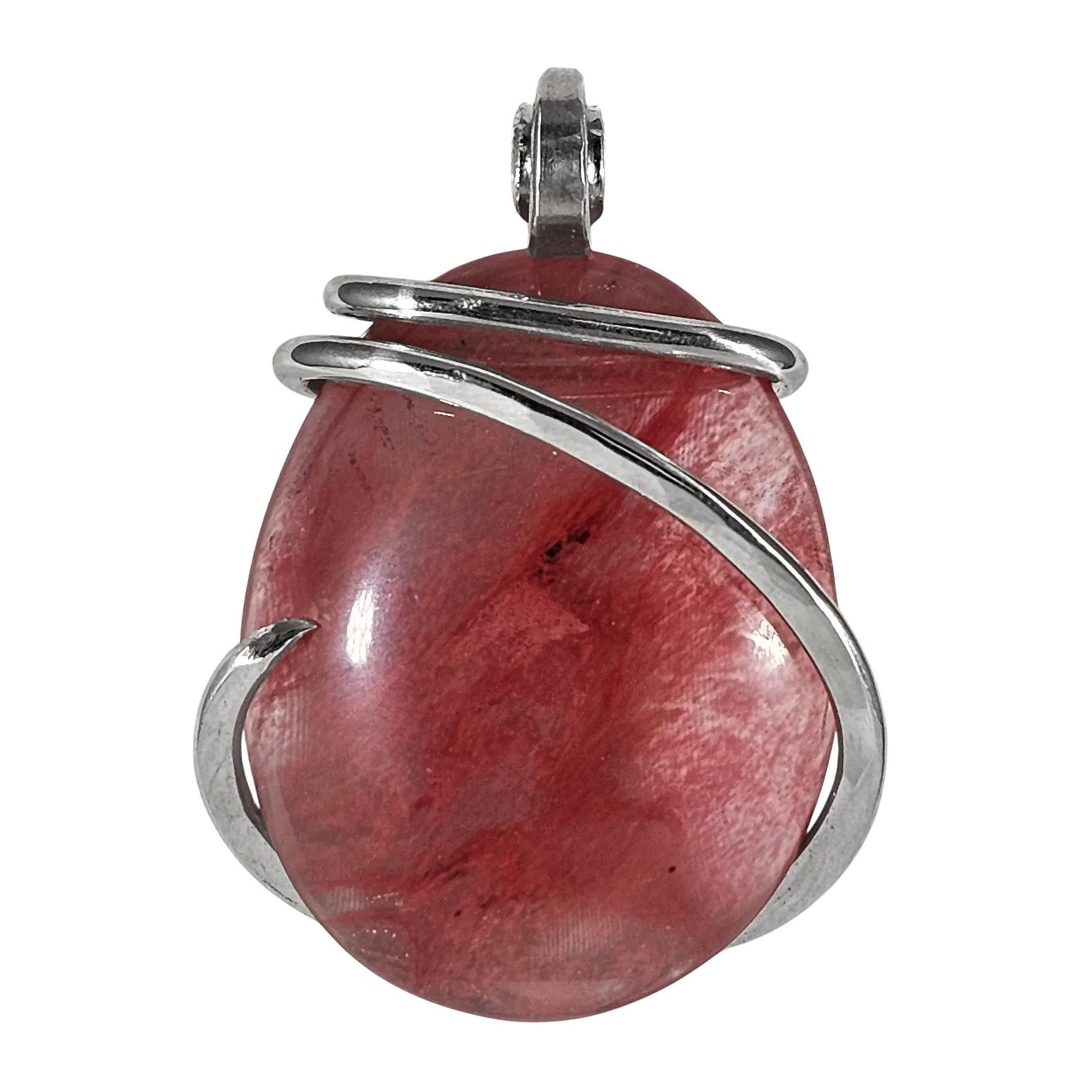 Cherry Quartz Handmade Crystal Pendant Wrapped in Silver