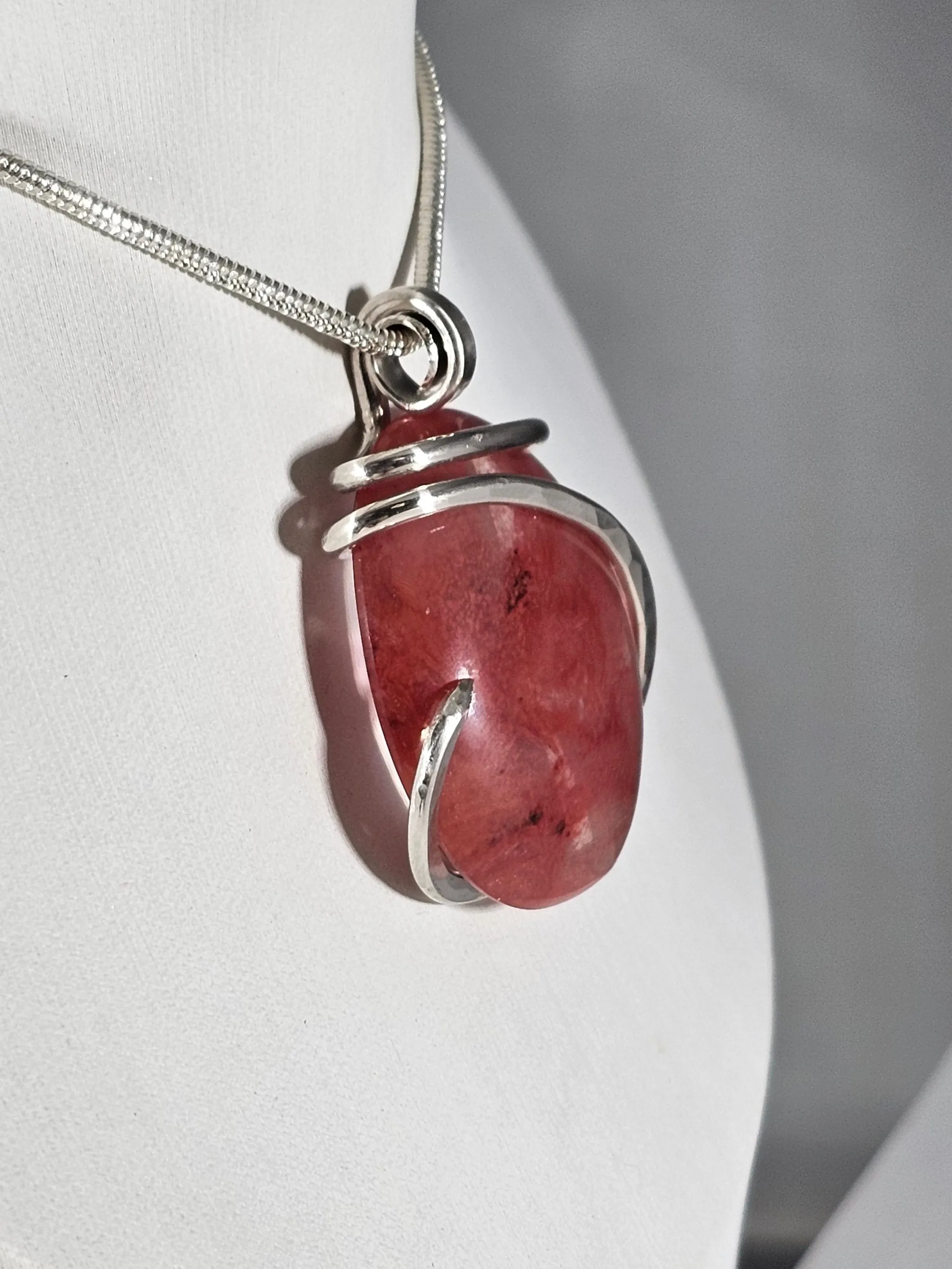 Cherry Quartz Handmade Crystal Pendant Wrapped in Silver