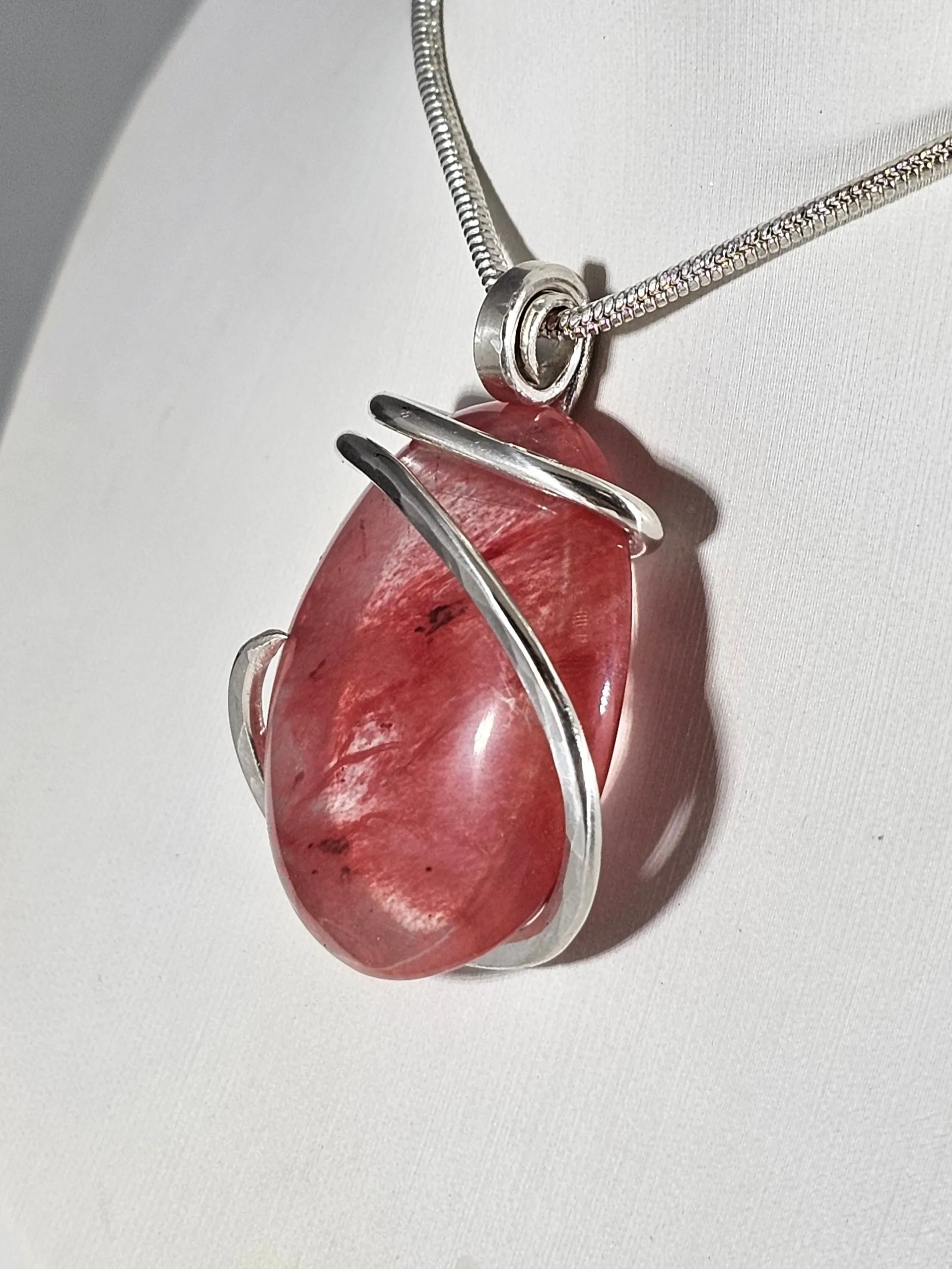 Cherry Quartz Handmade Crystal Pendant Wrapped in Silver