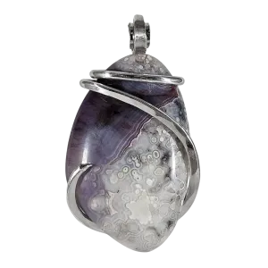 Chevron Amethyst Handmade Crystal Pendant Wrapped in Silver