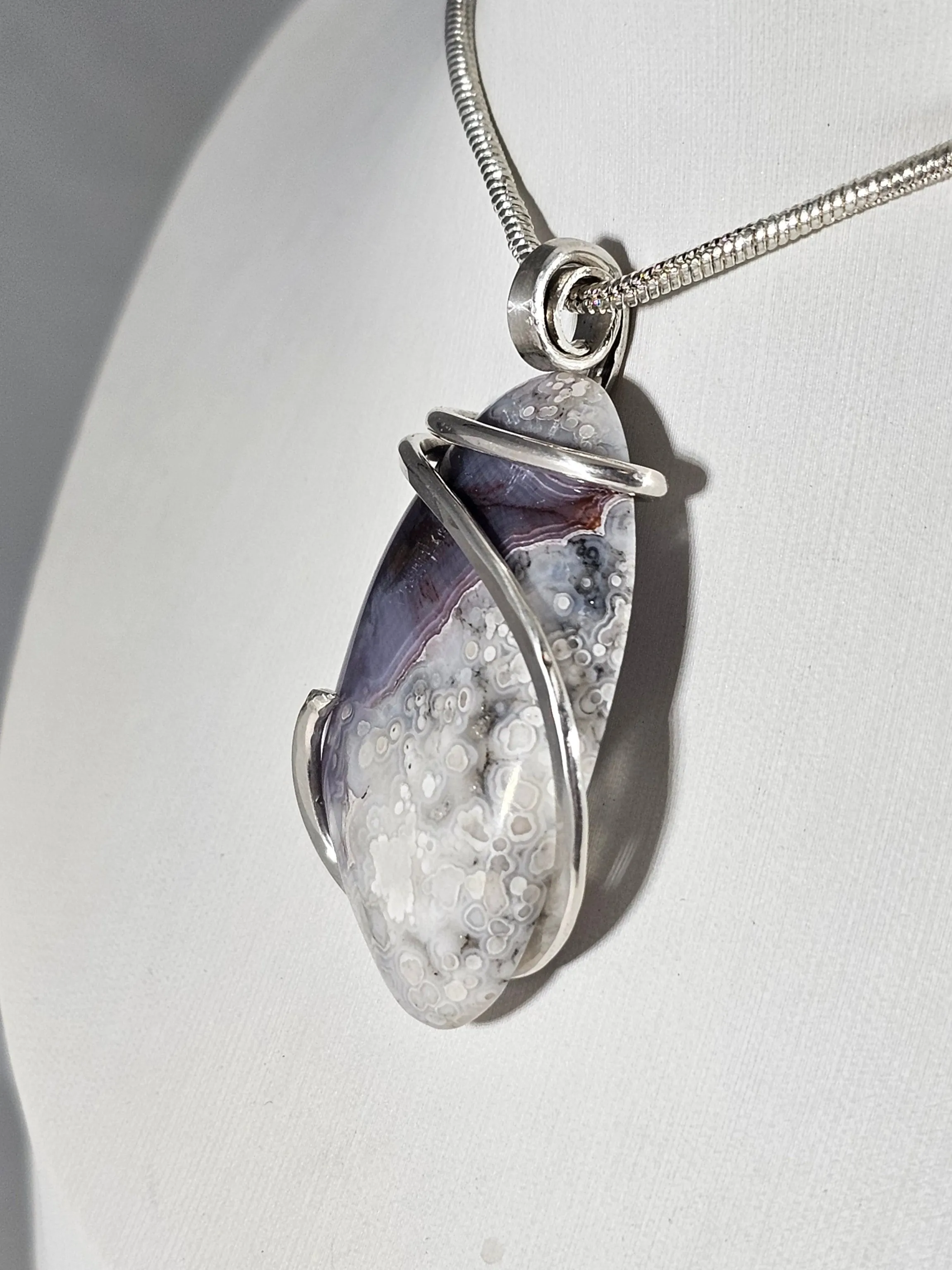 Chevron Amethyst Handmade Crystal Pendant Wrapped in Silver