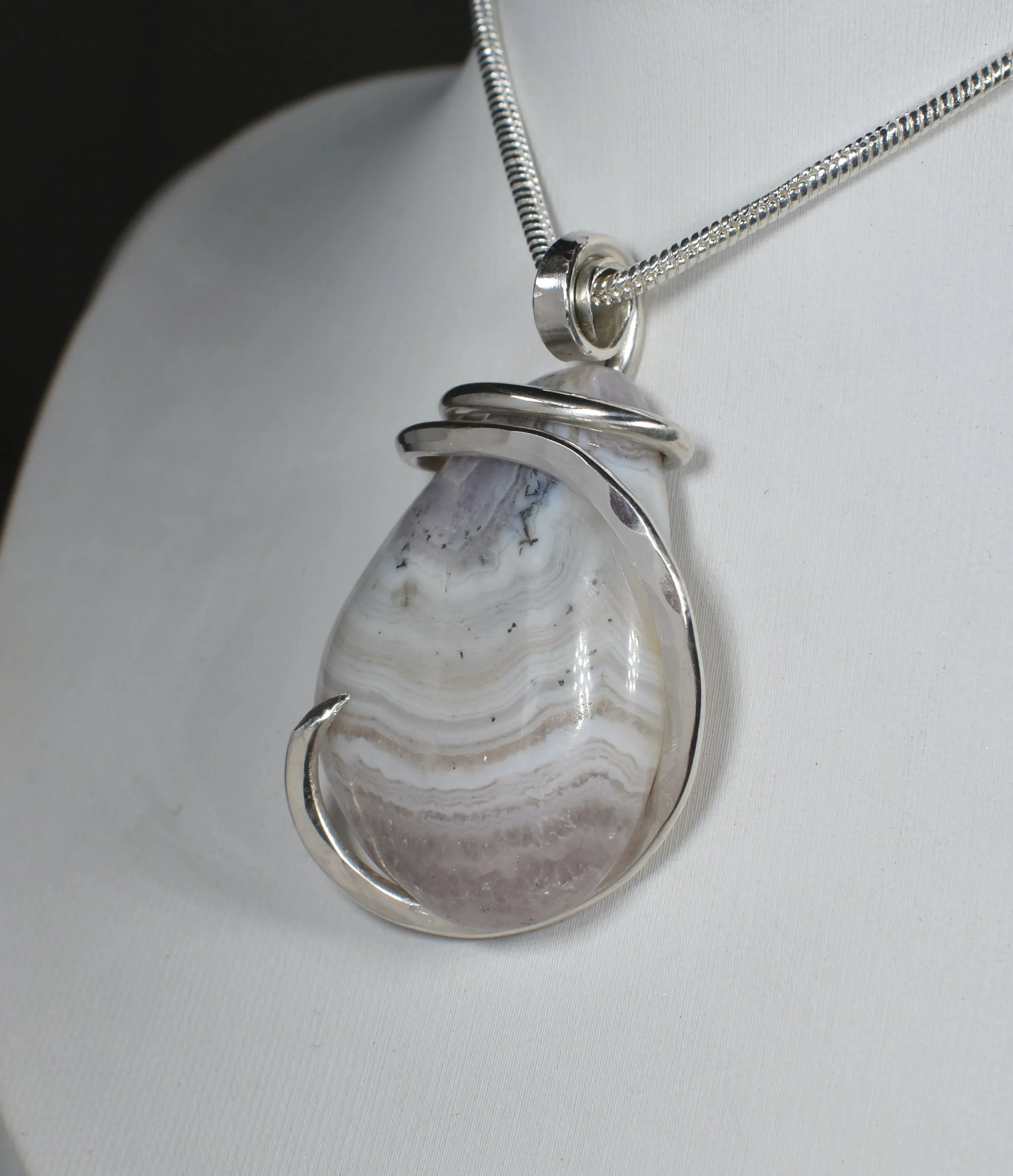 Chevron Amethyst Handmade Crystal Pendant Wrapped in Silver
