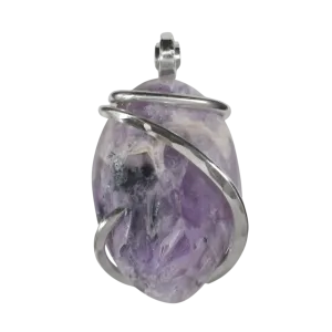 Chevron Amethyst Handmade Crystal Pendant Wrapped in Silver
