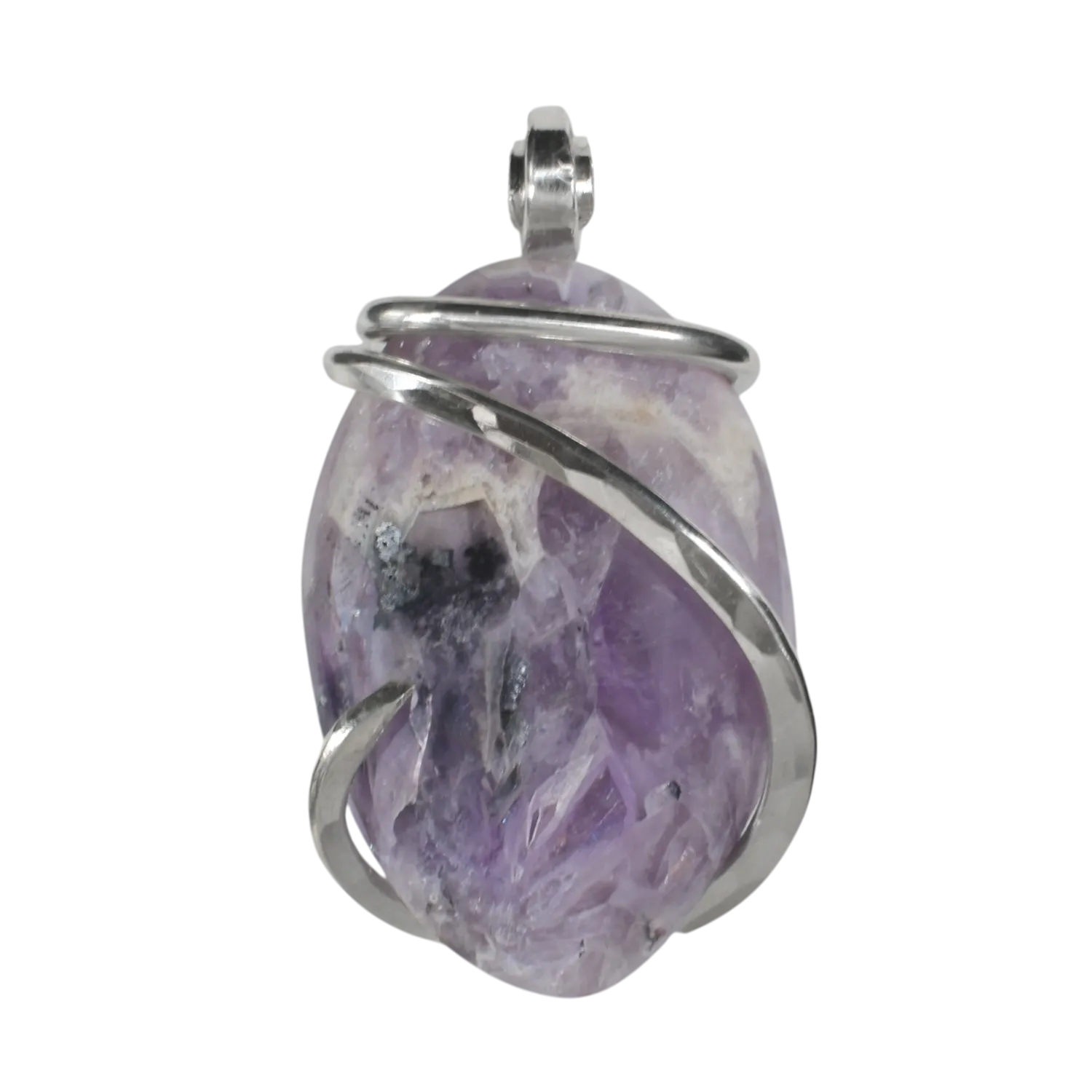 Chevron Amethyst Handmade Crystal Pendant Wrapped in Silver
