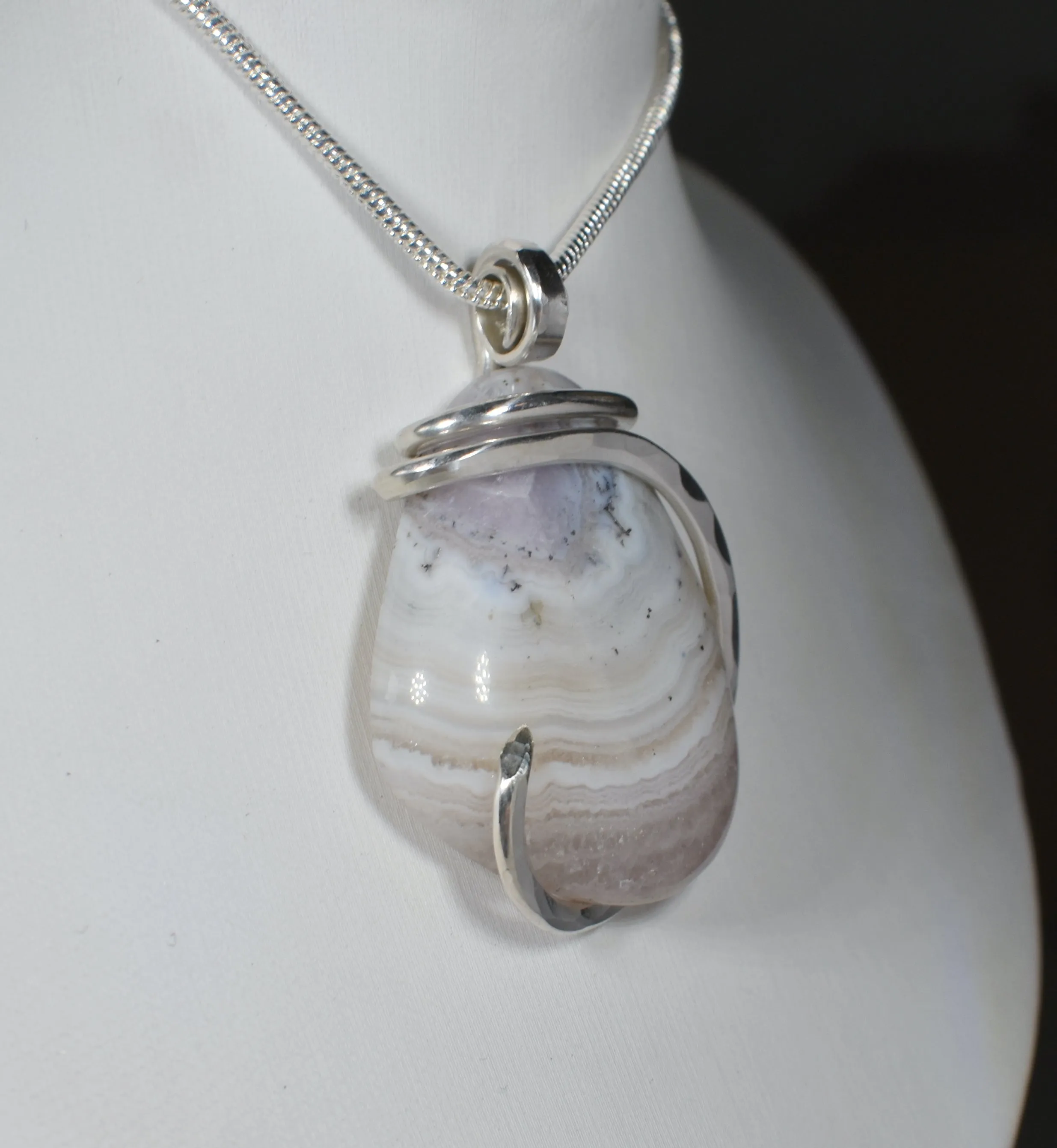 Chevron Amethyst Handmade Crystal Pendant Wrapped in Silver