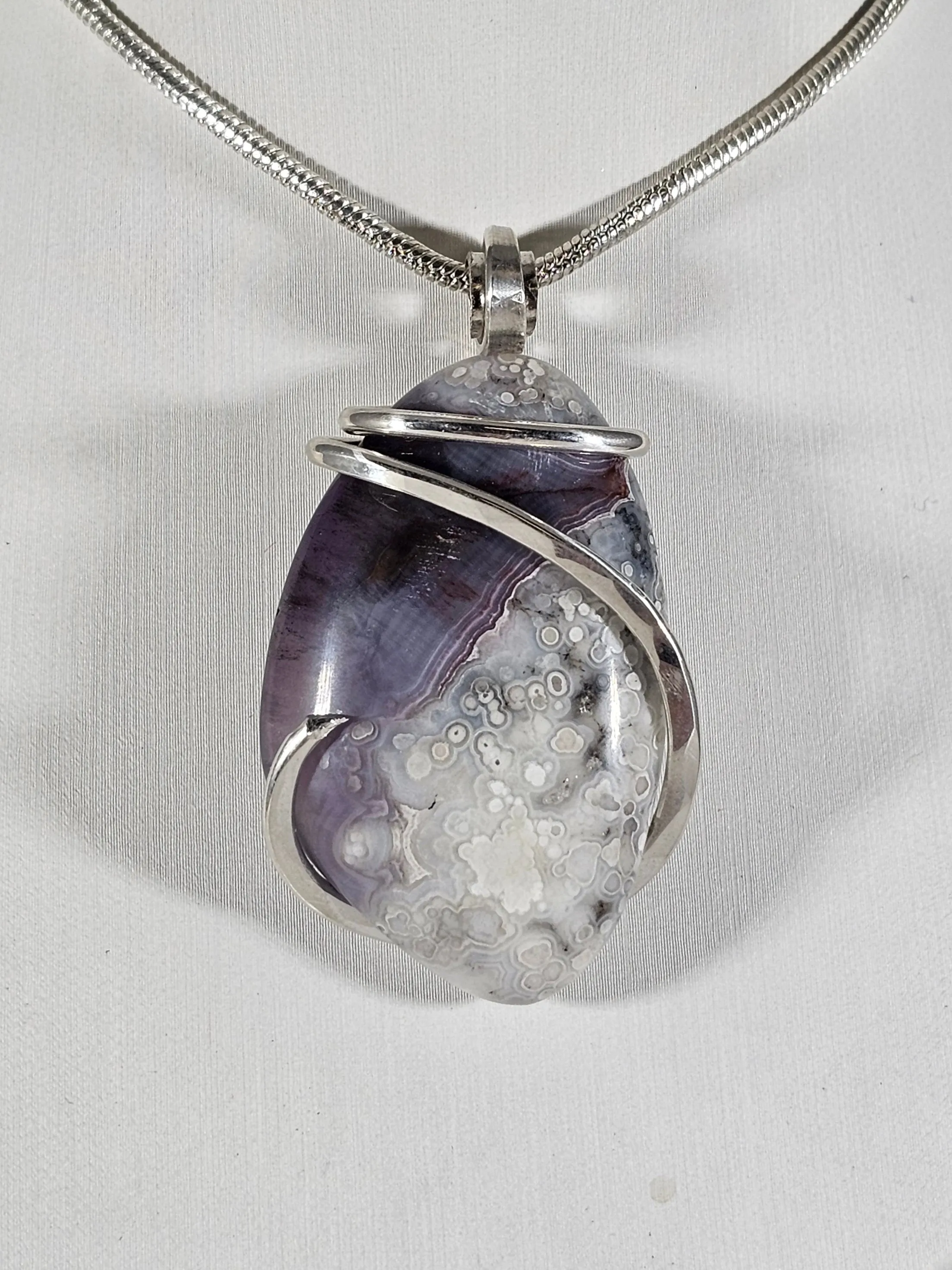 Chevron Amethyst Handmade Crystal Pendant Wrapped in Silver