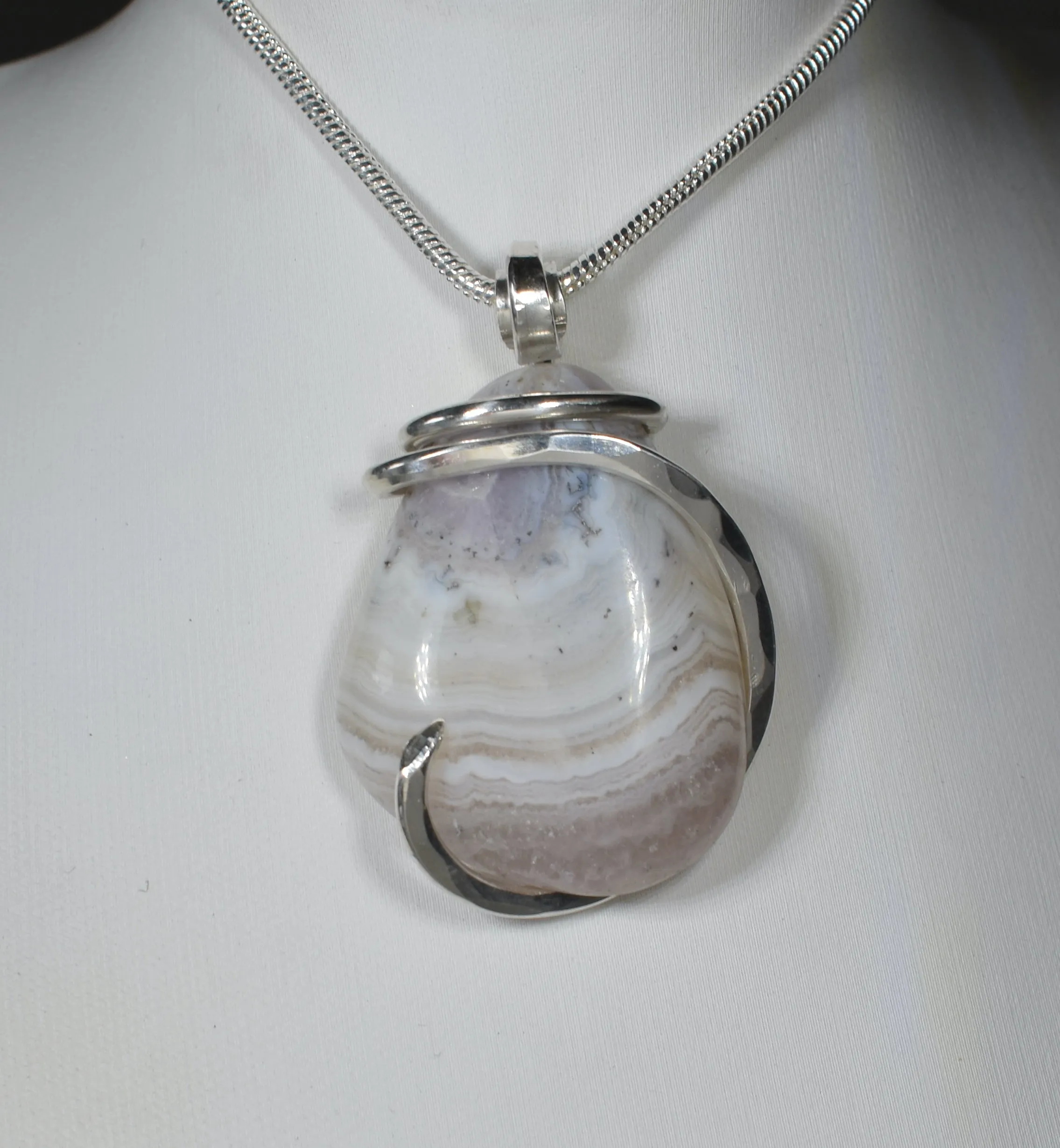 Chevron Amethyst Handmade Crystal Pendant Wrapped in Silver