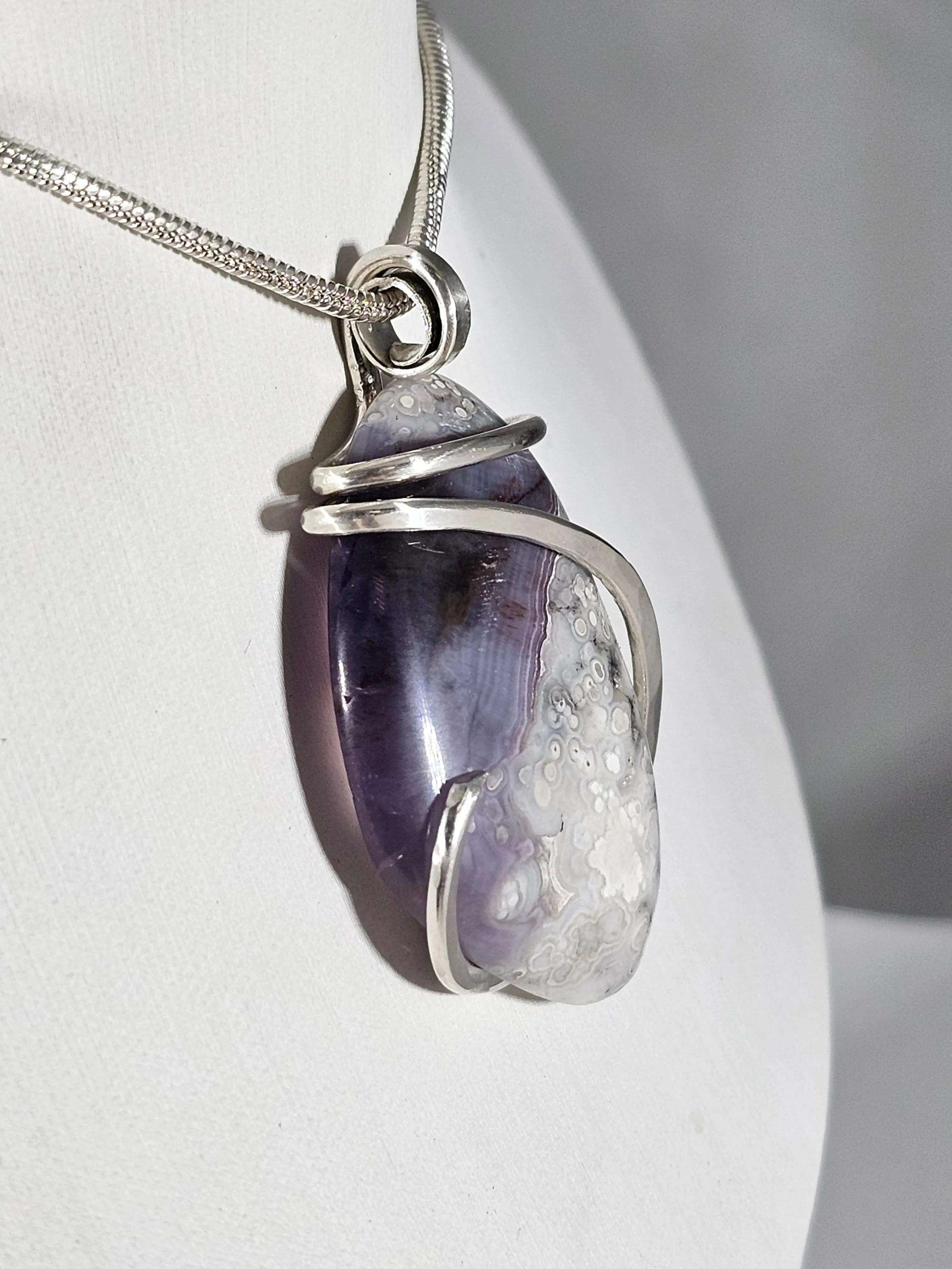 Chevron Amethyst Handmade Crystal Pendant Wrapped in Silver